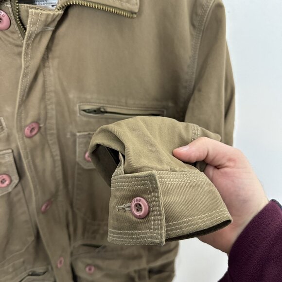 FCUK Men M Cargo Tac Jacket Coat Army Green Canvas Utility - Picture 2 of 11